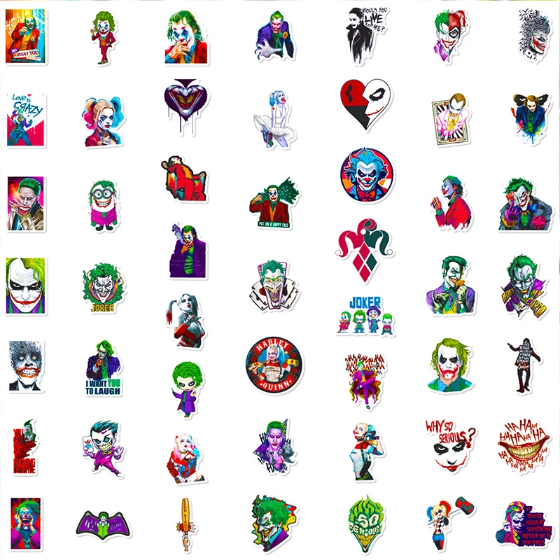 50PCS The Joker Harley Quinn Animation Figure Sticker Laptop Computer Guitar Phone Case Decoration Waterproof Anime Stickers