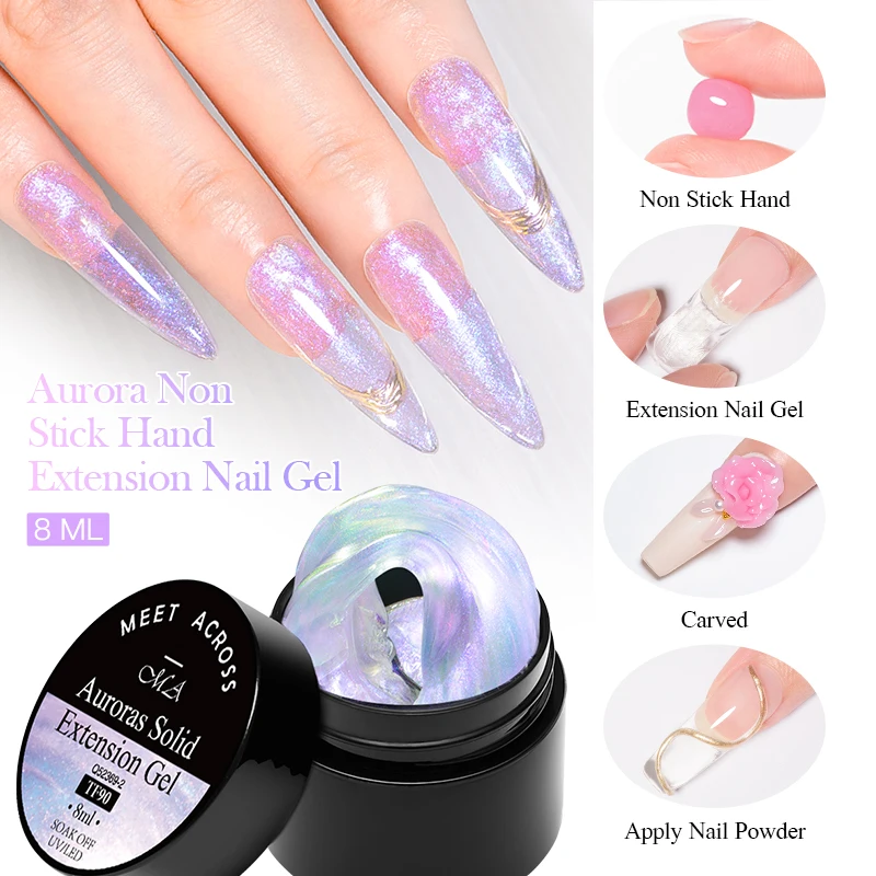 MEET ACROSS 8ml Auroras Non Stick Hand Verlängerung Nagel Gel Polish Glitter Effekt Für Carving Blume 3D Shaping Acryl Hard Gel