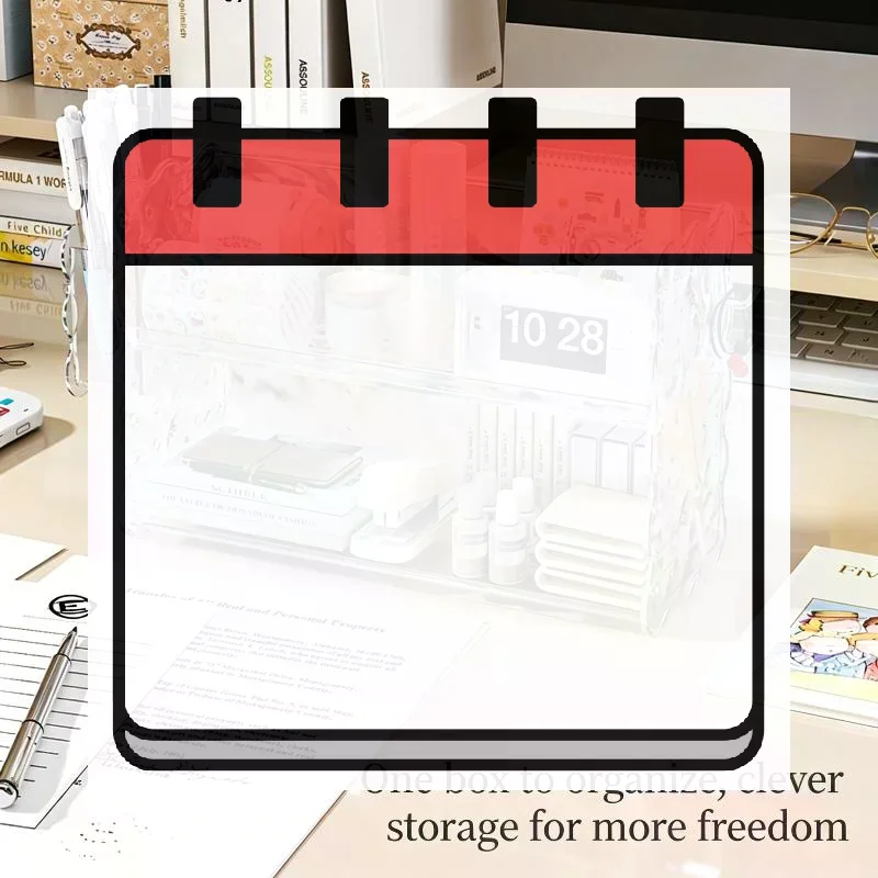 Clear Acrylic 2 Tier Desk Organizer Big Capacity Wave Edge For Home Office Student Stationery Storage
