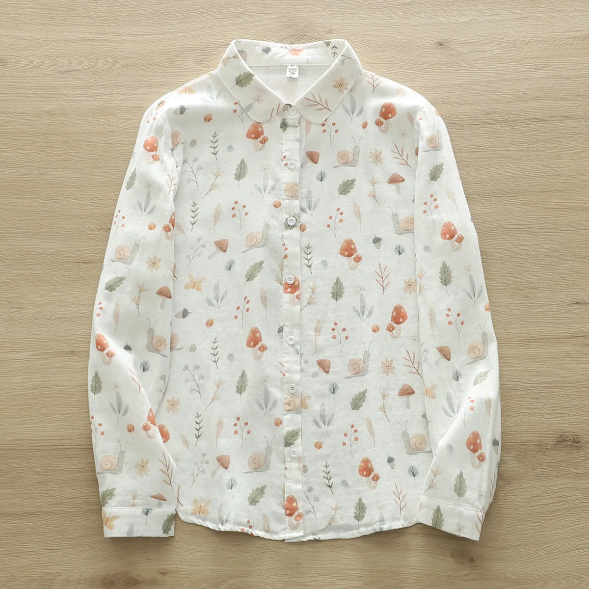 Cotton Shirt For Women Cute Print Office Lady Tops Girl Long Sleeve Loose Casual Sweet BlousesYY19
