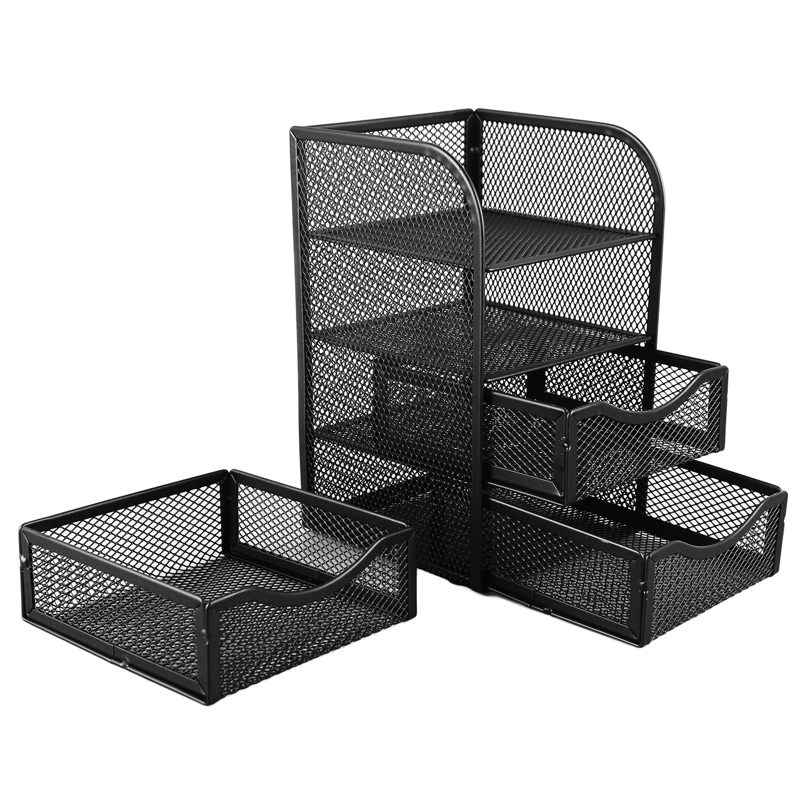Schreibtisch-Organizer mit 3 Schubladen, Metallgeflecht, rutschfestes Desktop-Aufbewahrungsregal für Bürobedarf, Schreibwaren