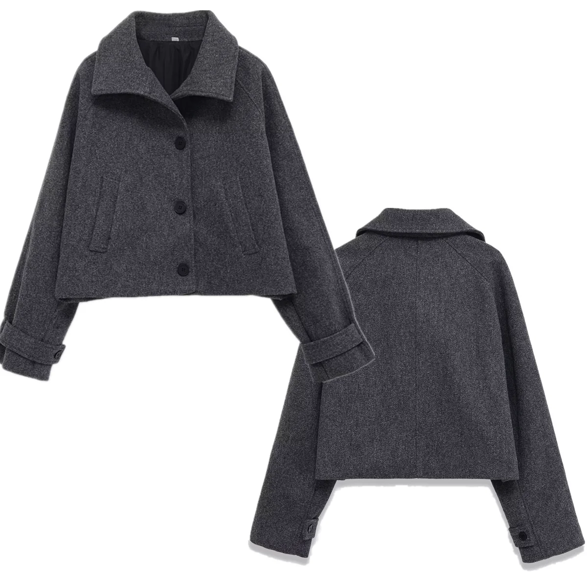 

Maxdutti British Fashion Minimalist Woman Clothing Coat Gray Single Breasted Woolen Jacket Elegant Casual Jacket Tops