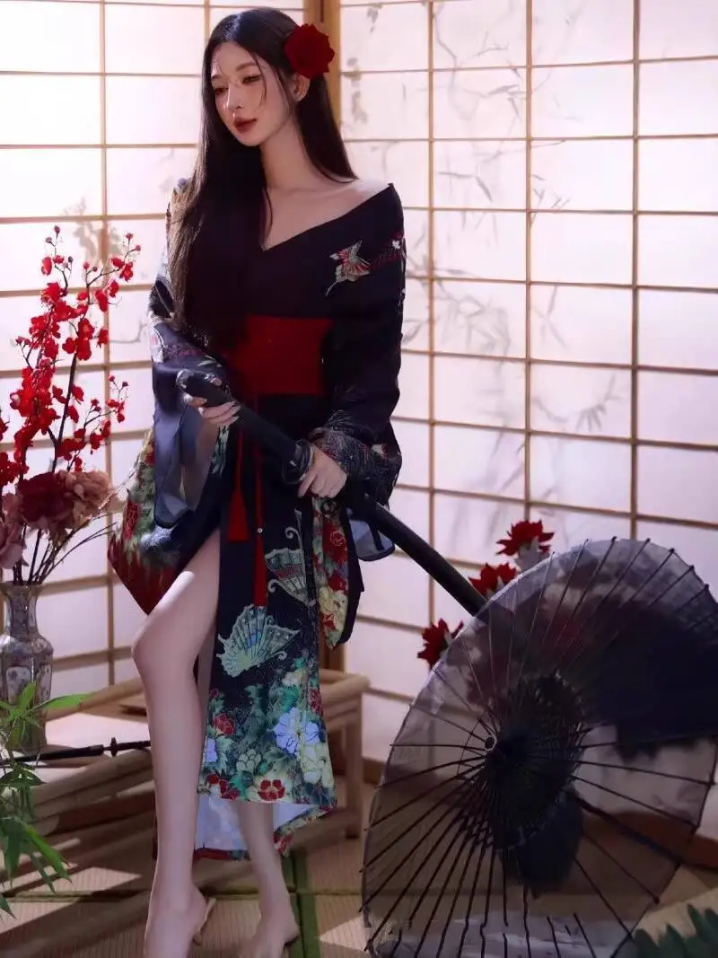 

New Hanfu Women Improve Kimono Tradition Retro Japanese Style Bathrobe Portrait Photography Clothing Carnival Halloween Cosplay