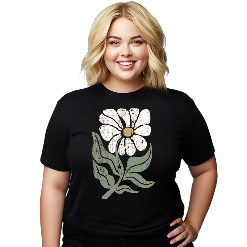 

Funny Flower Print T-shirts Daisy T-shirt Summer Short Sleeve Tees For Women Crew Neck Casual Tops Women Plus Size T Shirt