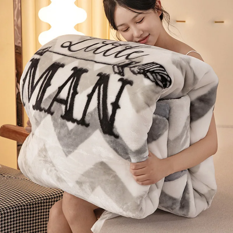 Double Layer Thickened Raschel Warm Winter Blankets for Bed Luxury Soft Plush Throw Blanket for Sofa Striped Velvet Comforter