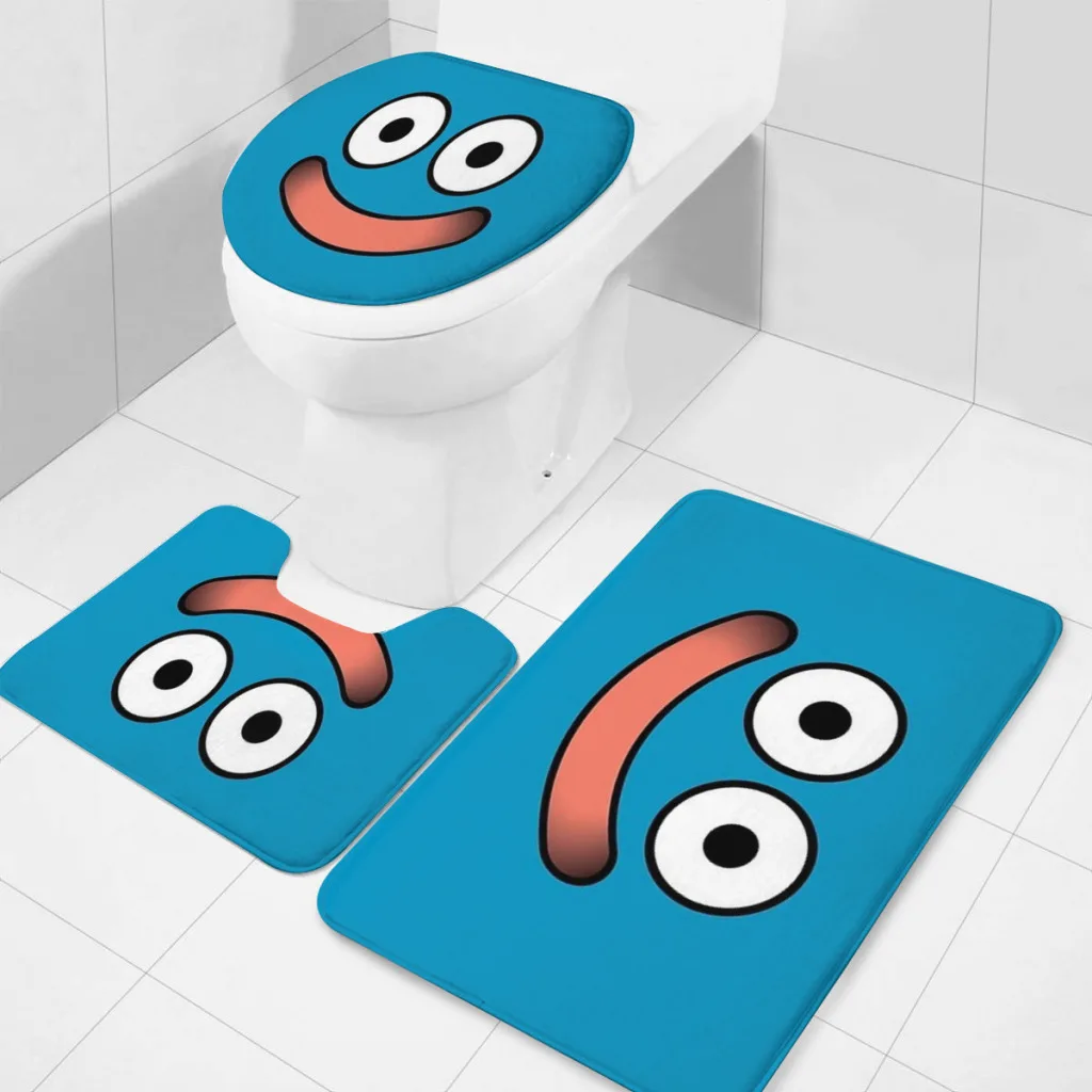 Dragon-Quest-Slime Face 3 Sets Bathroom Antiskid Pad Non-Slip Bath Carpet Floor Mat Rug Flannel Baths Mat Toilet mat