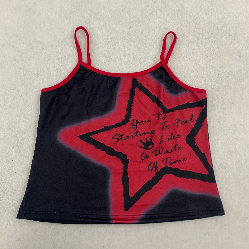 2026 summer European American red black five pointed star printed tank top sexy spicy girl slim fit sleeveless short top women