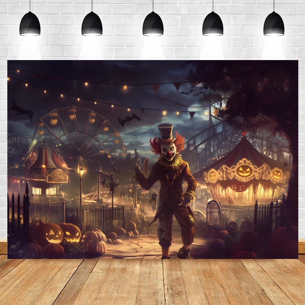 هالوين السيرك الرعب مهرج خلفية الجمجمة دُولابٌ دَوّار في الهواء الطلق ليلة حفلة التصوير خلفية ديكور راية استوديو الصور