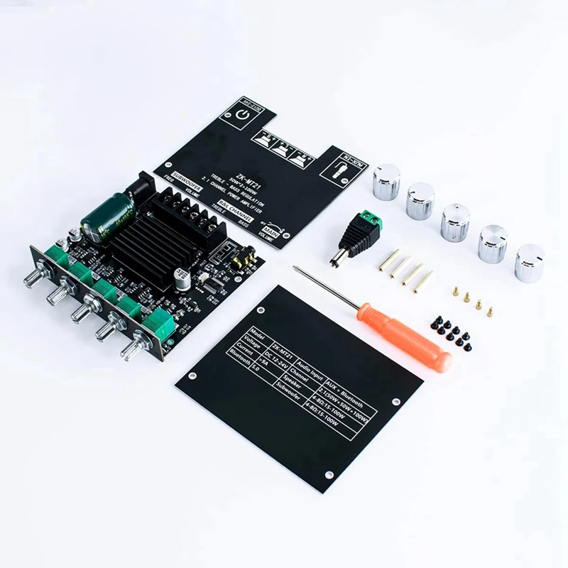 오디오 증폭기 보드 Bluetooth 50W×2+100W 2.1 채널, 고음 및 저음 제어 기능 포함 DIY 스피커 홈 시어터