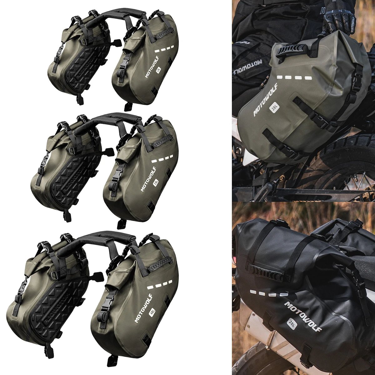 Motorcycle Saddle Bag 48L/28L/18L Waterproof 2 Pieces MotorBike Side Back Seat Pannier Bag Travel Dry Bag Luggage