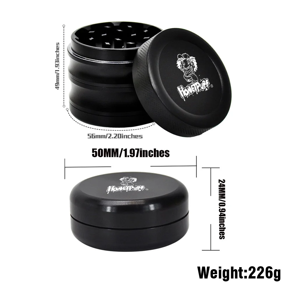 HONEYPUFF 56mm 4 Layers Aluminum Herb Metal Spicy Grinders+Aluminum Herb Container Ceramic Metal Portable Stash Jar Pill Box