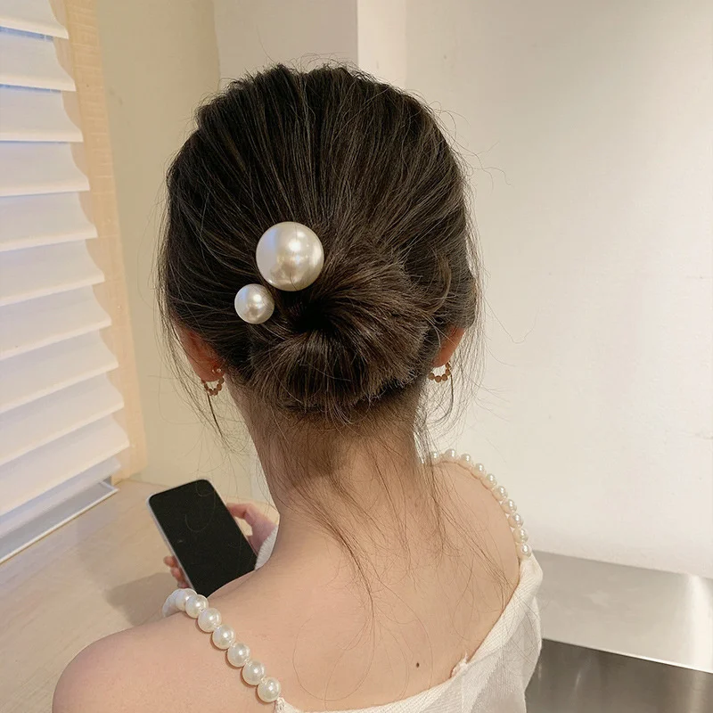 Elegant Imitation Pearl Hairpin Set U-shaped Twist Design Simple Temperament Pill Head Plating Tools Women Hair Accessories