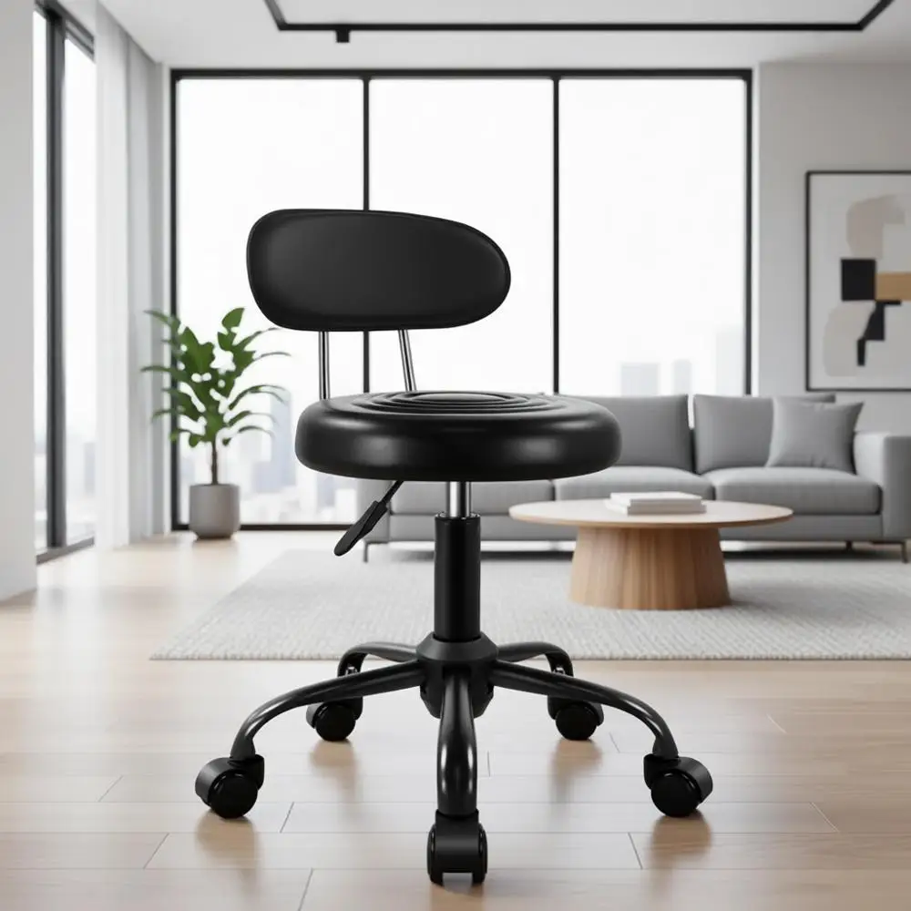 

Вращающееся офисное кресло с регулируемой высотой и спинкой, идеально подходит для дома, офиса и спа-салона (черное)