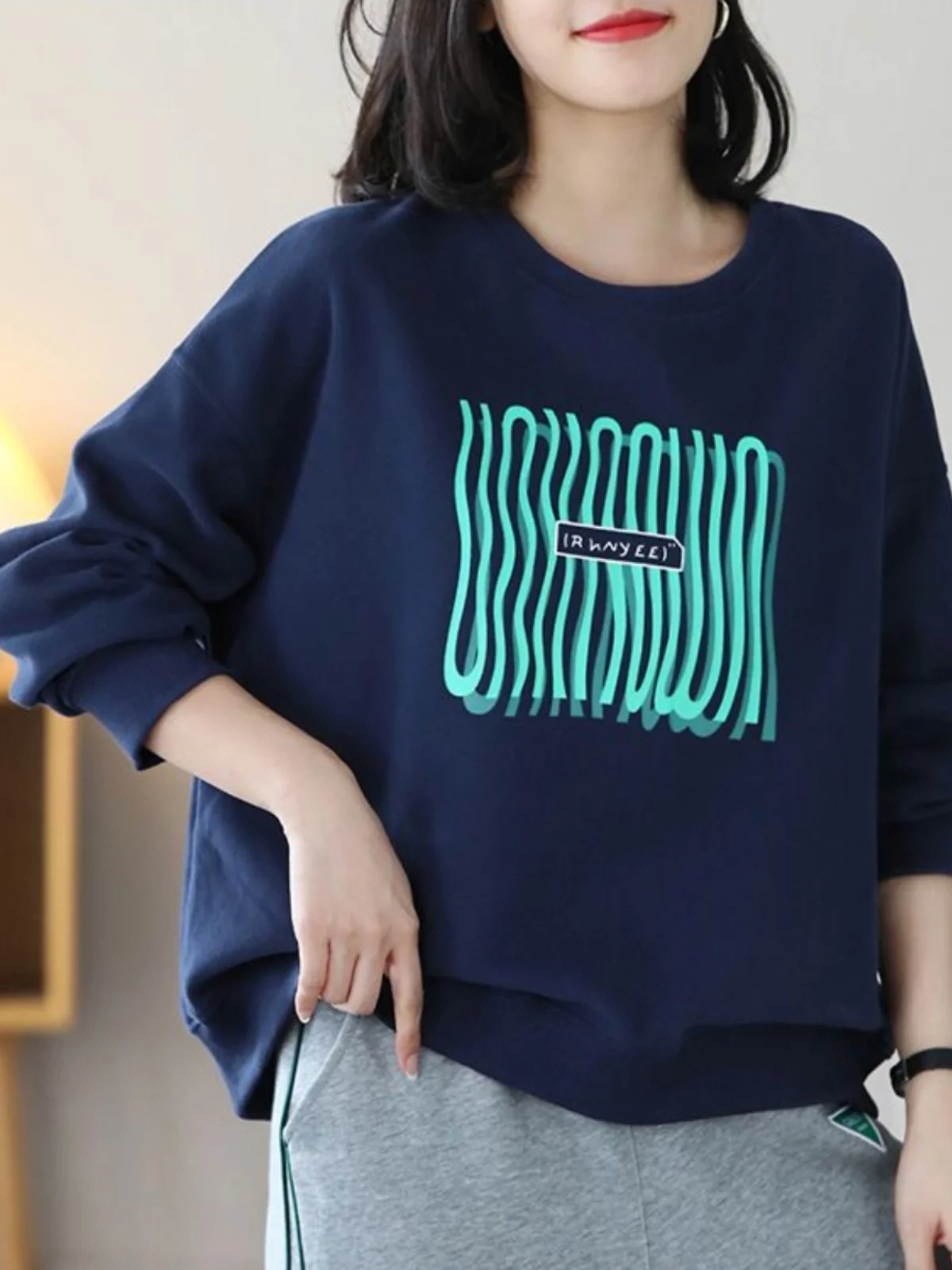 Bluza damska plus size z czystej bawełny, luźna, długa, modna, uniwersalna warstwa bazowa, wiosna-jesień, styl koreański.