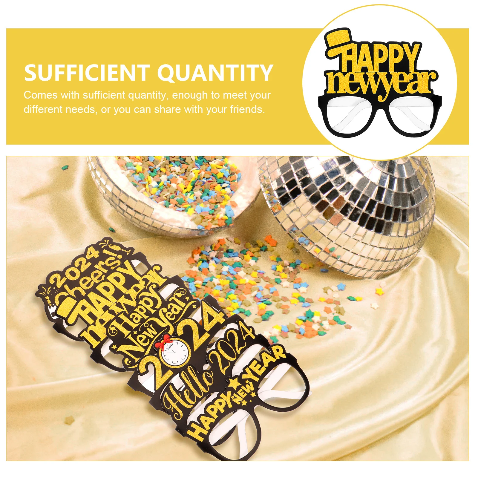 

6Pcs New Year Paper Glasses 2024 Eyeglasses Photo Props for Party Supplies Decoration Festival Gathering Fun Light Weight