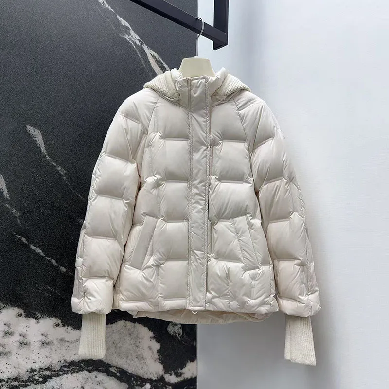 2025 가을/겨울 신상 여성용 후드 숏 다운 재킷, 두껍고 따뜻한 브레드 재킷, 패셔너블한 코트
