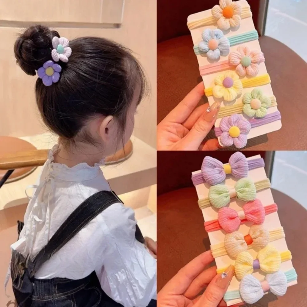 Corda de cabelo bonito coreano com bowknot, anel elástico de alto valor, faixa de cabelo para o miúdo, sem danos, princesa Acessório, 6PCs