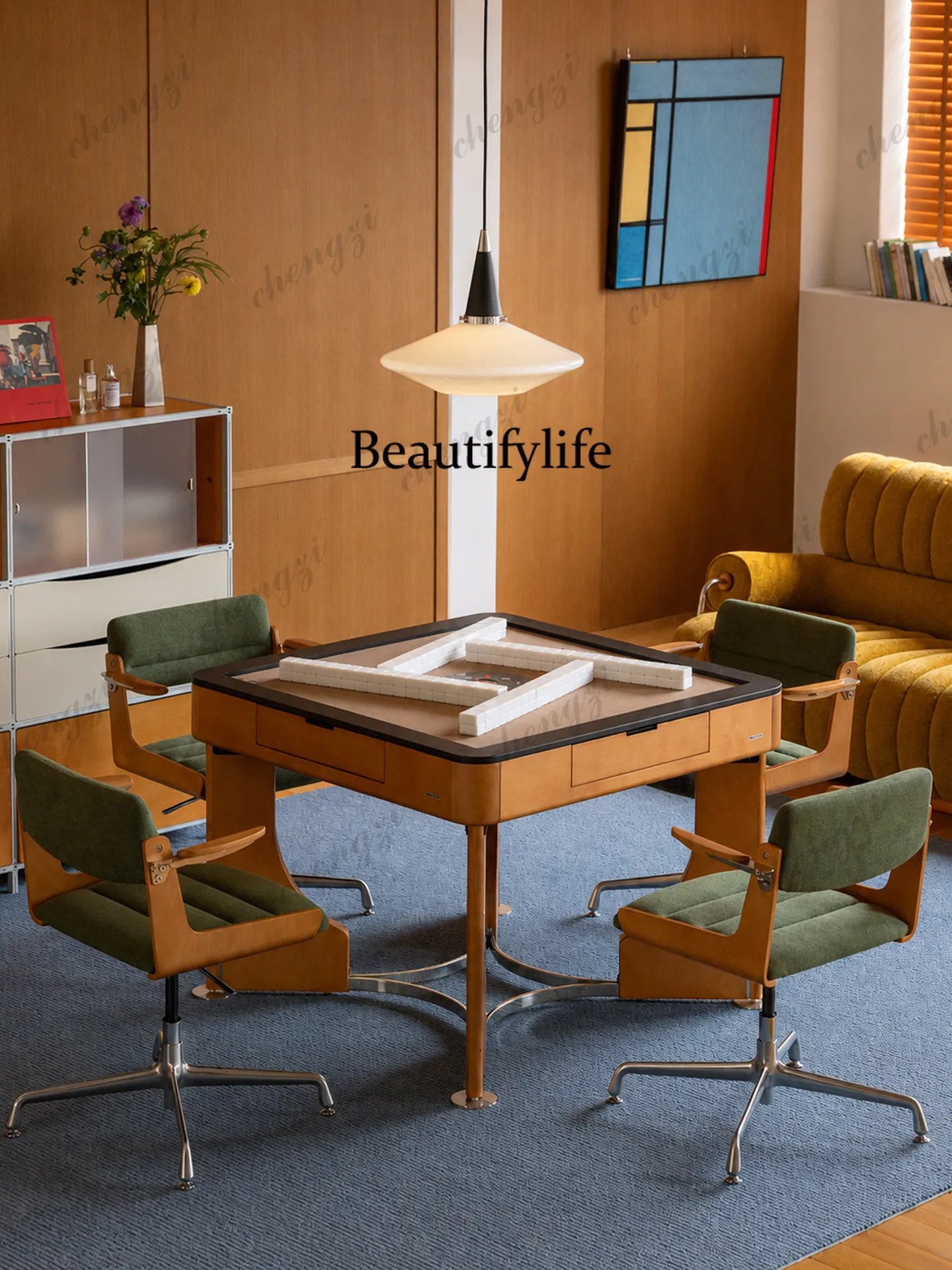 MID-X Mahjong Machine, Home Furnishing | Retro Multifunctional Automatic Mahjong Table and Chair Set
