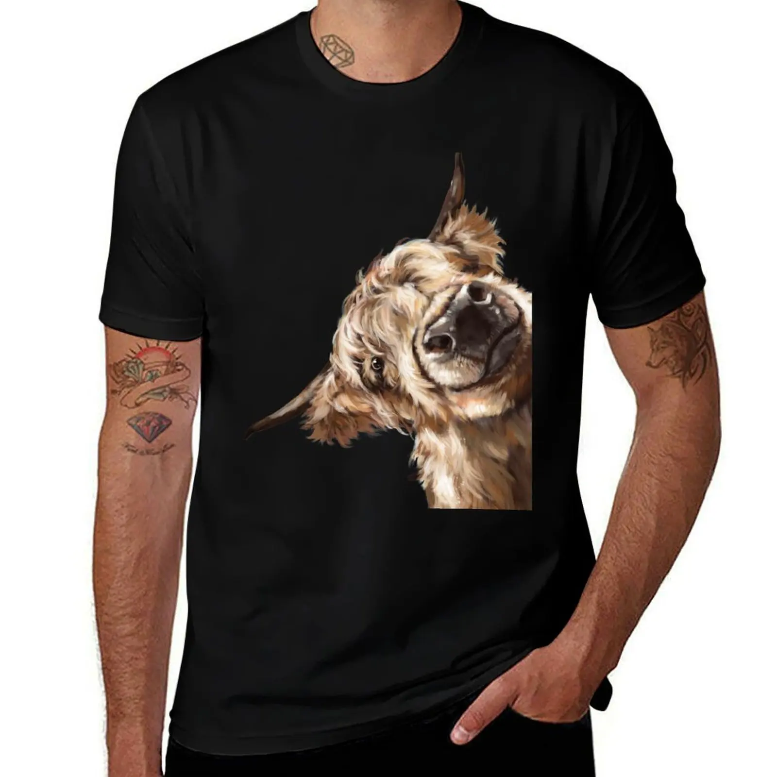 Sneaky Highland Cow T-Shirt Soft Touch Basic Cotton T-Shirt