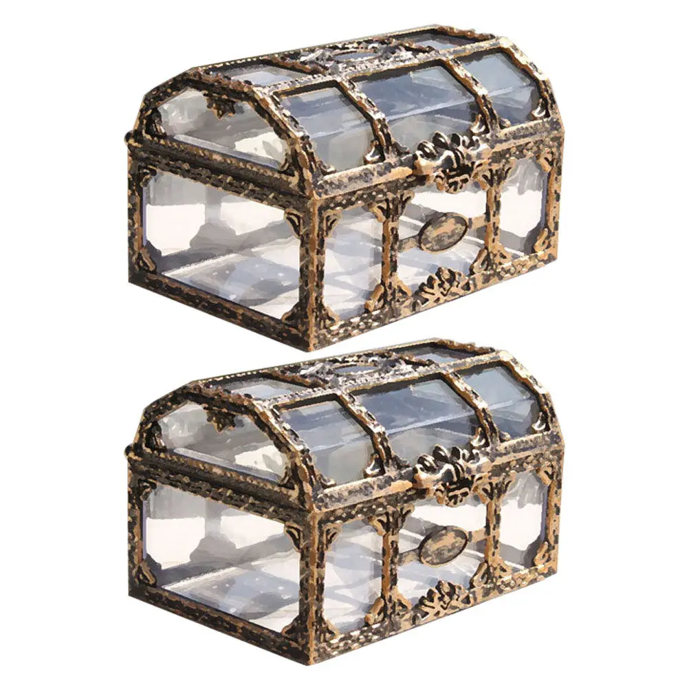 

2Pcs Small Transparent Treasure Box Plastic Jewelry Storage Organizer Pirate Chest Decorative Party Favor Gift