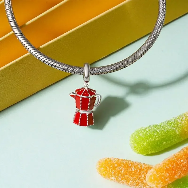

New 925 Sterling Silvering Coffee Cup Cake Teapot Charm of ley 925 Chain Beaded Fit Original Pandora Bracelet DIY Ladies Jewelry