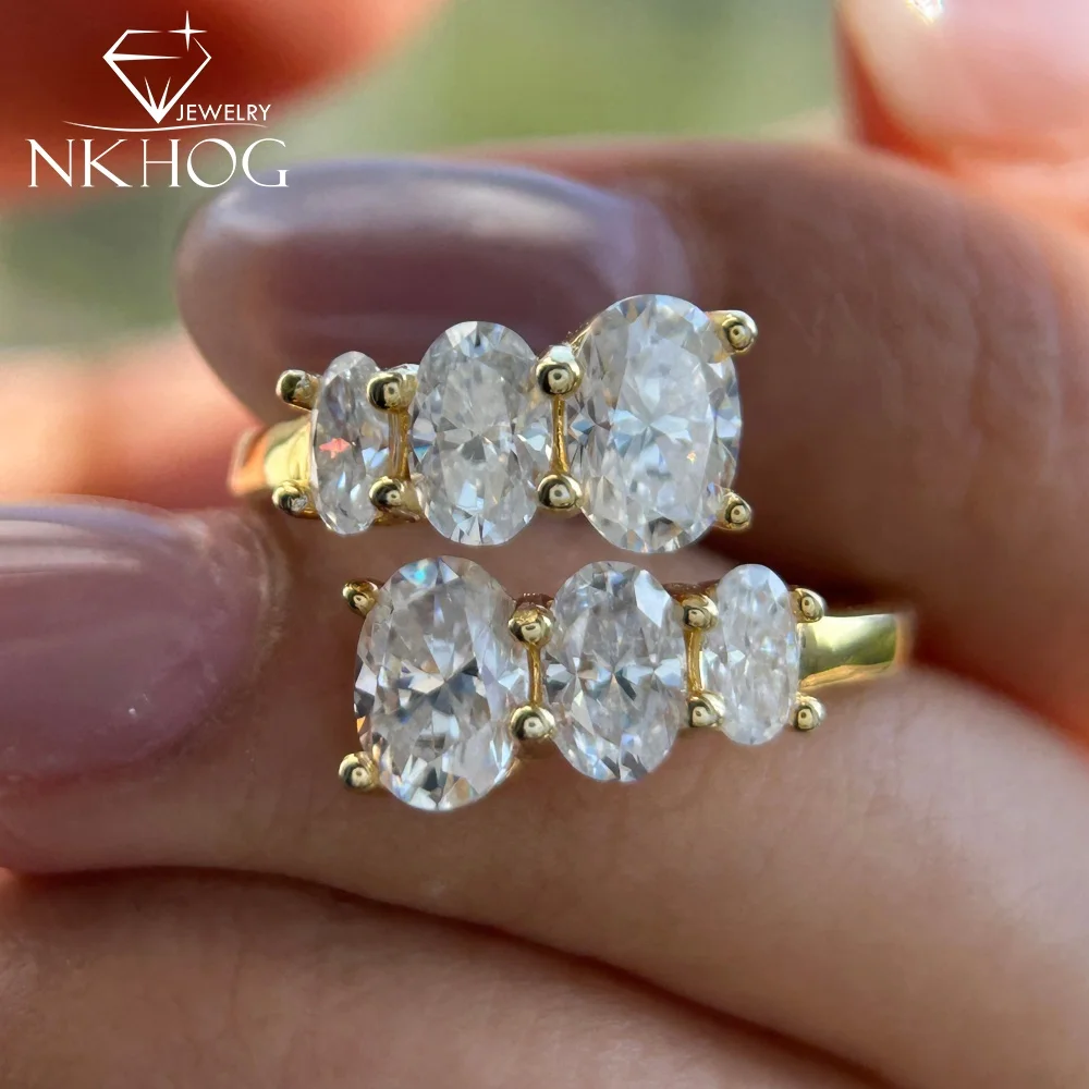 

NKHOG 3,6CTTW овальные кольца из настоящего муассанита для женщин, серебро S925, роскошное обручальное кольцо с лабораторным бриллиантом, 18 К, с покрытием, ювелирные изделия, сертифицированные