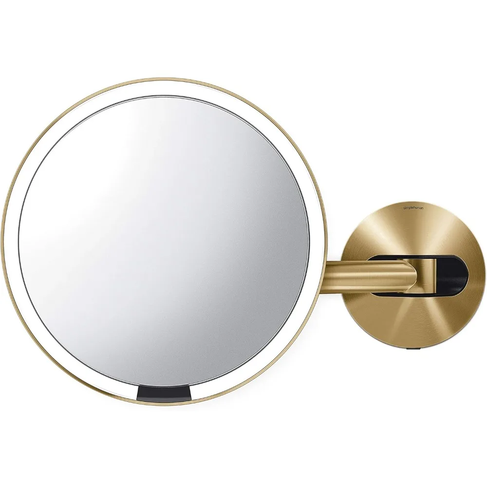 

Сенсорное зеркало, настенное зеркало для макияжа с подсветкой, 8 дюймов с круглой подсветкой и увеличением (5X), жесткий провод, поворотный кронштейн, латунная подставка