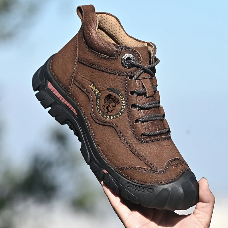 Outdoor Men's Boots Genuine Leather Casual Shoes Climbing Hiking Shoes Warm Winter Boots for Men High Quality Platform Snow Boot