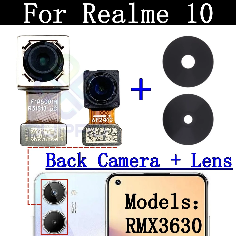 Front Rear Backside Camera Module Flex Cable For Realme 10 RMX3630 Frontal Selfie Wide Back Facing Main Camera Glass Lens