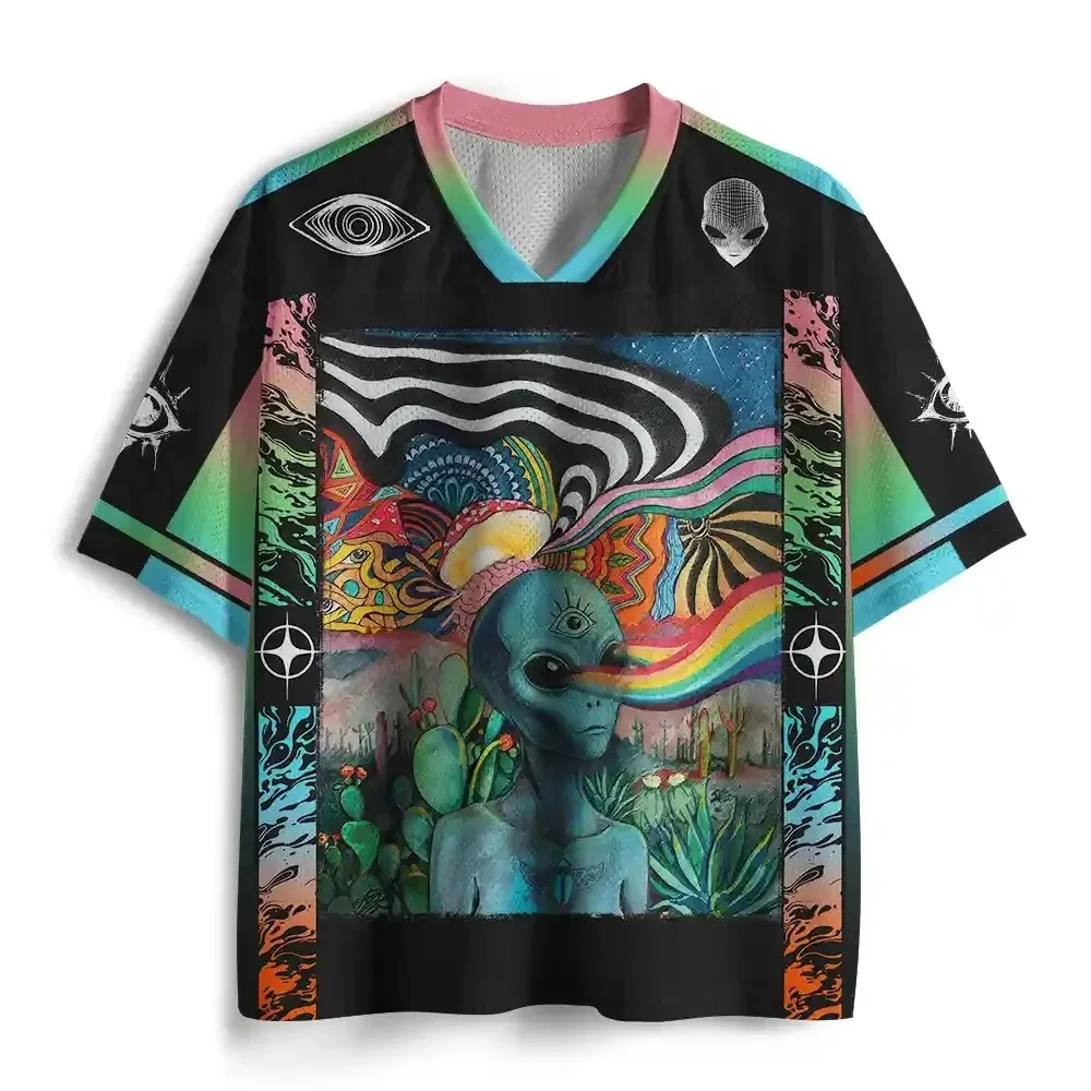 Alien Universe Illusion 3D Printed Men'sT-shirt V-neck Trendy Harajuku Hip-Hop Breathable Quick-Drying Y2K Parent-Child Clothing