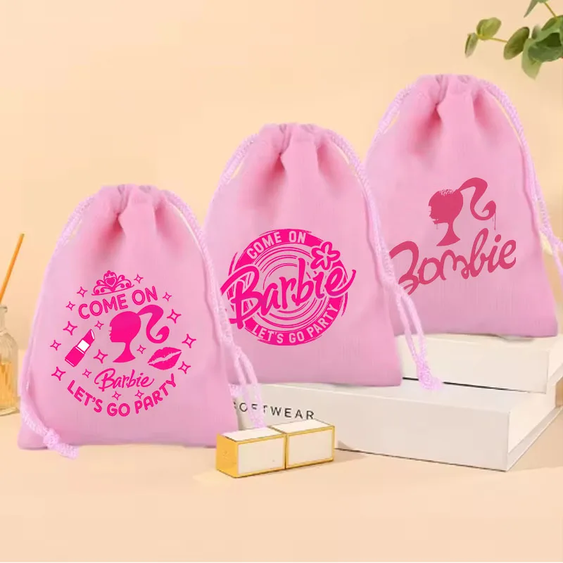 

Barbied Movie Drawstring Pockets Pink Plush Soft Storage Bags SchoolBag Cartoon Anime Kids Fashion Christmas Birthday Cute Gifts