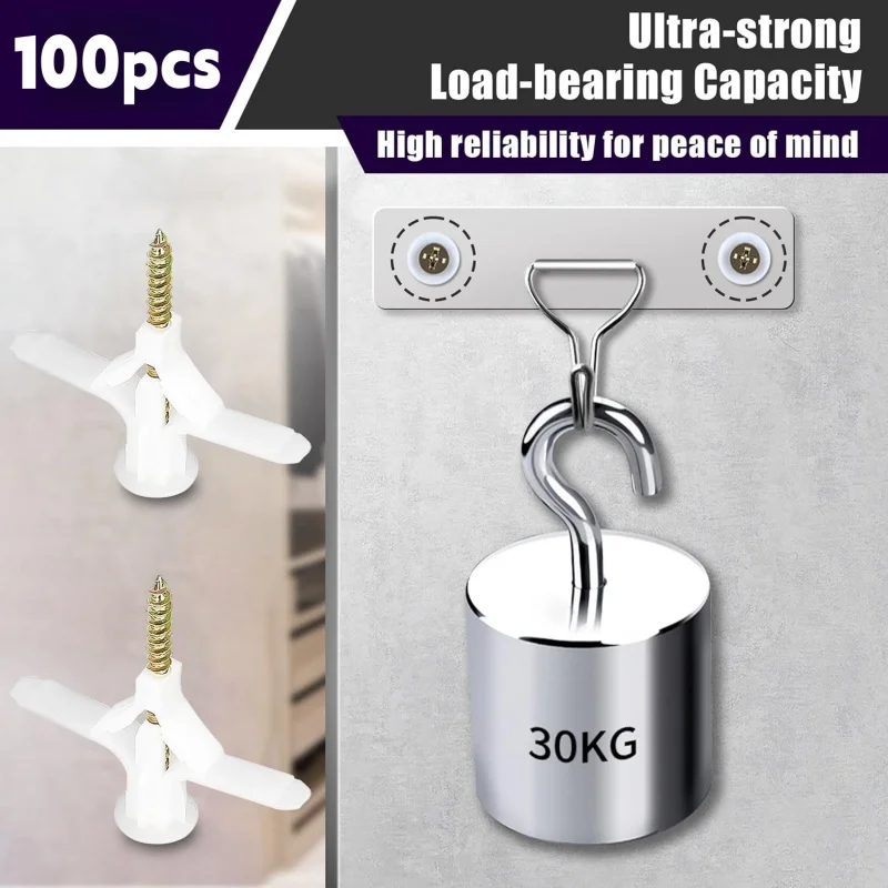 100pcs Drywall Anchor Kit Aircraft Type Expansion Pipe Gypsum Board Expansion Plug Butterfly Shaped Hollow Wall Expansion Nail