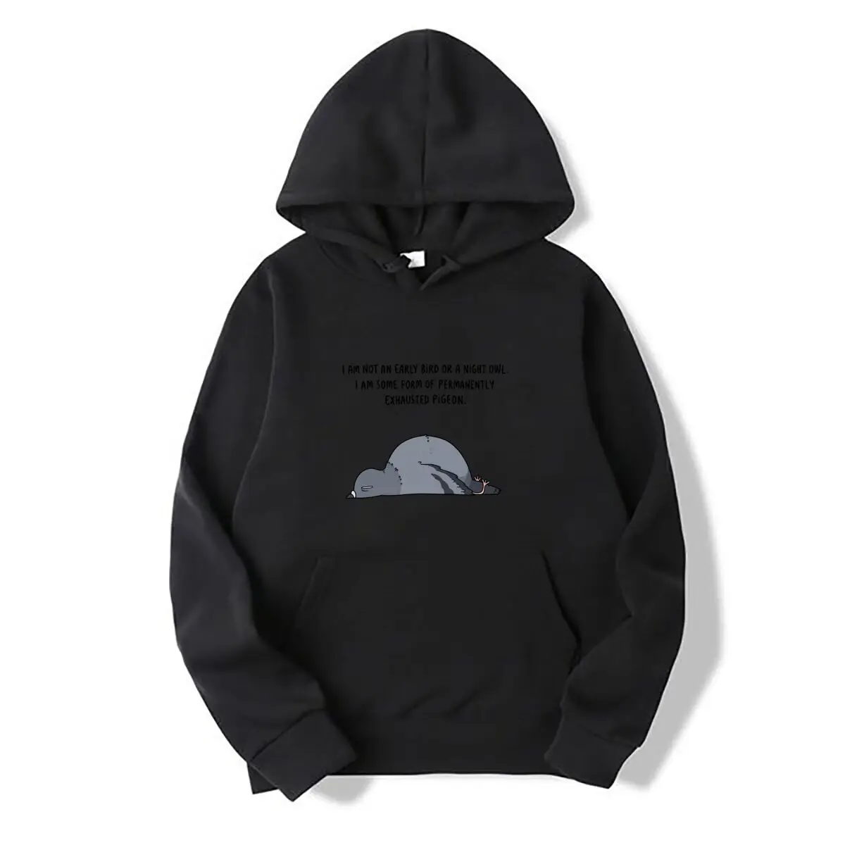 Permanently Exhausted Pigeon Early Bird Night Owl Quote Autumn and winter new men's and women's hooded sweatshirts