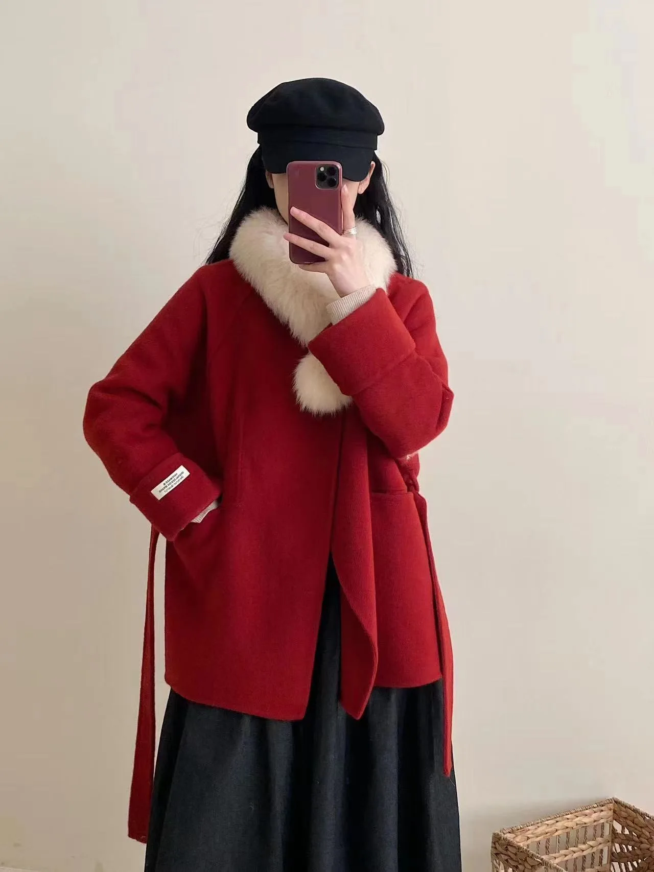 2023 Winter Real Fox Fur Coat Women Wool Jacket With Natural Fox Fur Collar Slim Female Woolen Cashmere Outwear