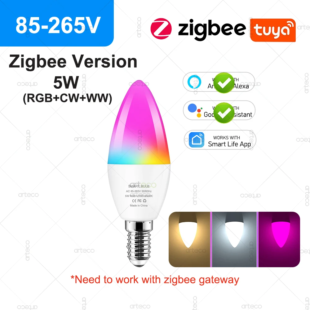 Tuya E14 Bluetooth WiFi Zigbee Smart LED Glühbirnen Dimmbare E14 RGB 2700-6500K LED Kerze Lampe für Smart Leben APP Alexa Google