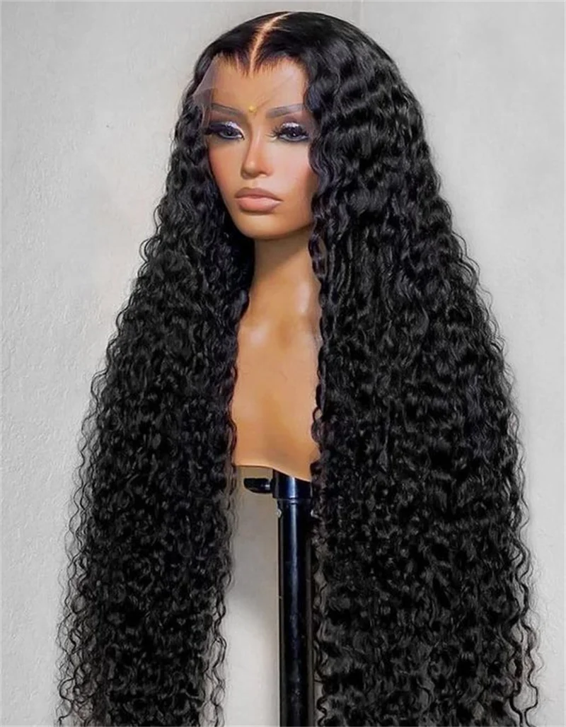Middle part Soft Glueless Natural Black 180% 26“ Kinky Curly Lace Front Wig For Women With Baby Hair Synthetic Preplucked Daily