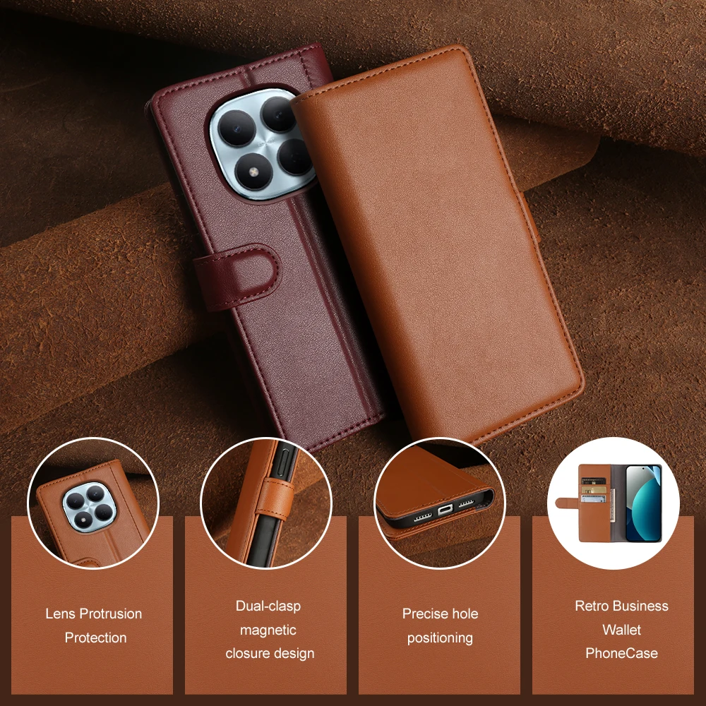 

Premium Genuine Leather Flip Case For Redmi Note 15 Pro Plus 13 12 K90 Pro Max K70 Ultra K70E 9A Phone Wallet Case Cover Coque