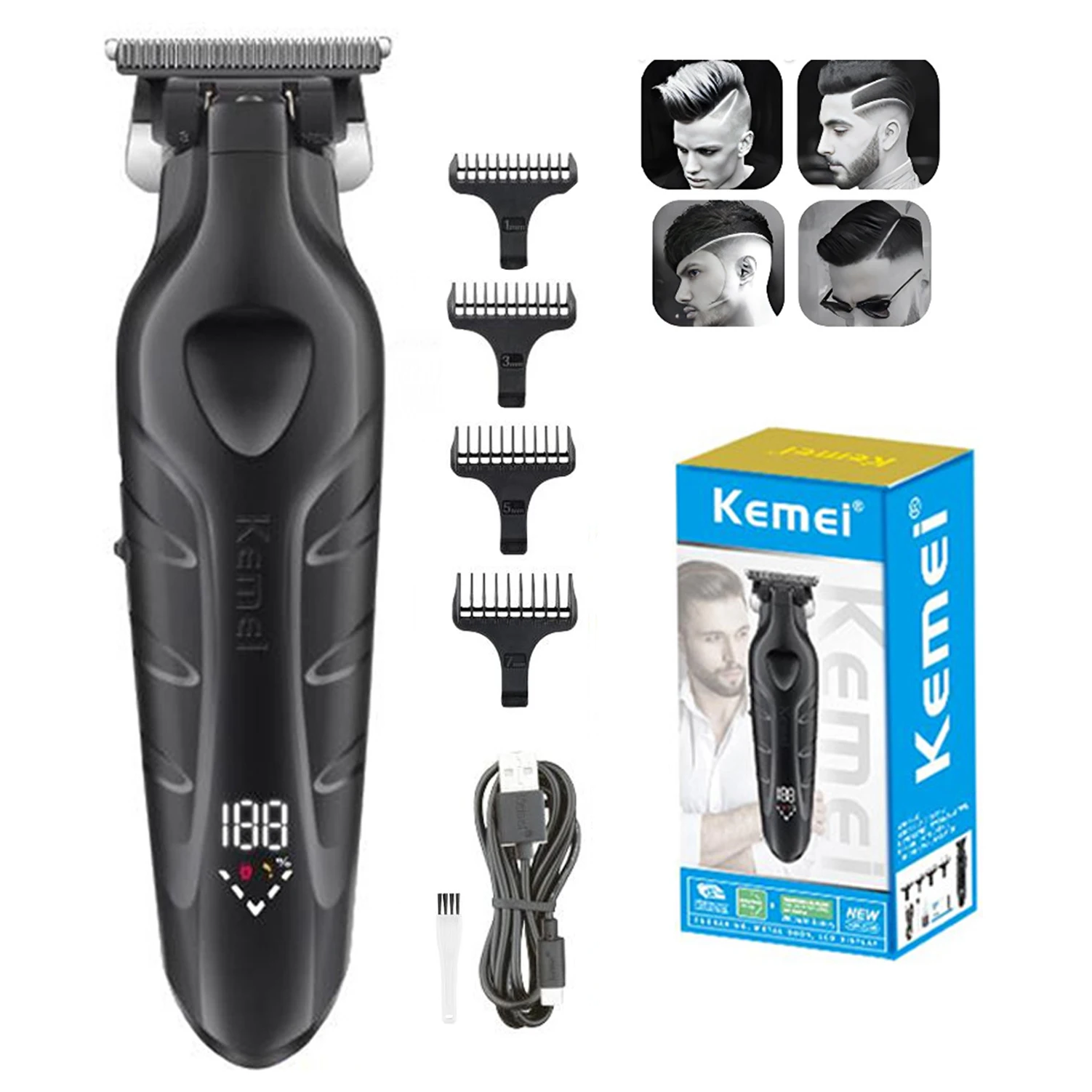 Kemei KM-2269 Машинка для стрижки волос Профессиональный электрический перезаряжаемый парикмахерский триммер Беспроводной триммер Type-c для стрижки волос