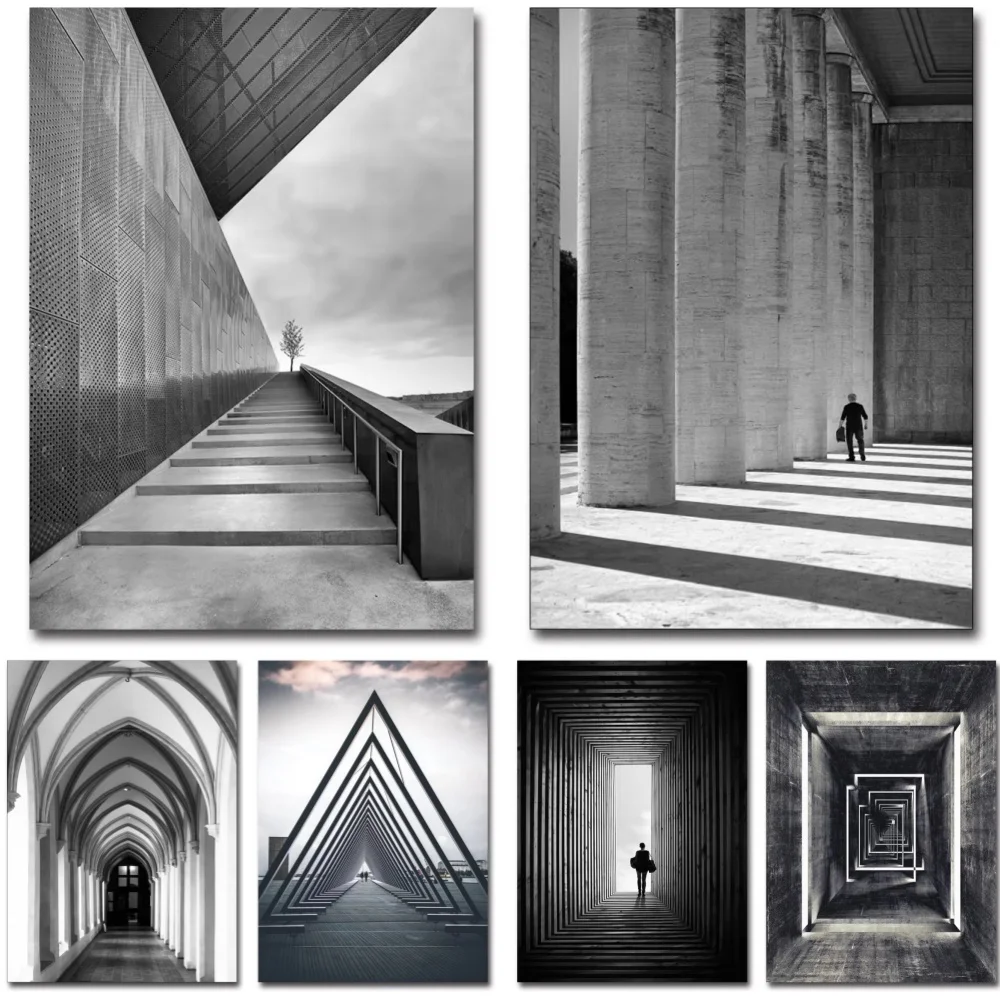 Light Luxury Black White Gray Industrial Style Canvas Poster Space Extension Simplicity Wall Art Print Painting Home Decor Mural