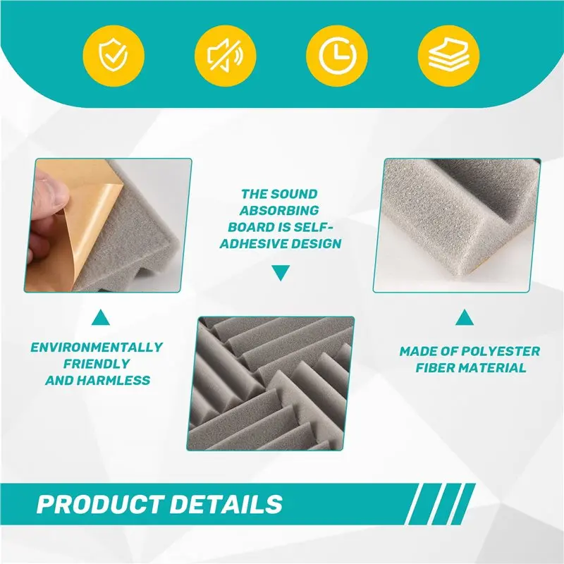 Paneles acústicos autoadhesivos ABKW-12, paneles de espuma insonorizantes, paneles de pared insonorizantes de alta densidad para el hogar