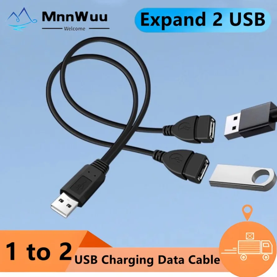 Cavo dati di ricarica USB Cavo di prolunga da 1 maschio a 2 femmine Adattatore di espansione splitter USB 2.0 per la ricarica della trasmissione dati dell'auto del PC