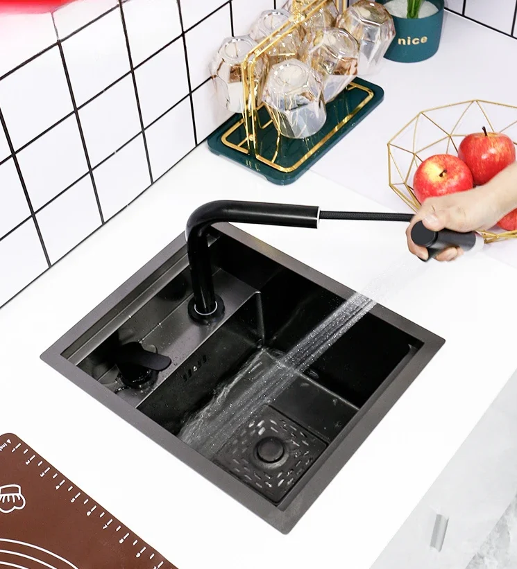 

Скрытая раковина Нано-нержавеющая сталь Барная стойка Nakajima Невидимая маленькая бытовая раковина с одним слотом под столешницей с крышкой раковины