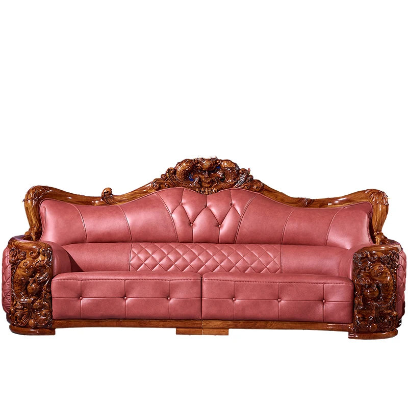 

Ebony solid wood sofa top layer real cowhide European simple luxury high-end living room furniture
