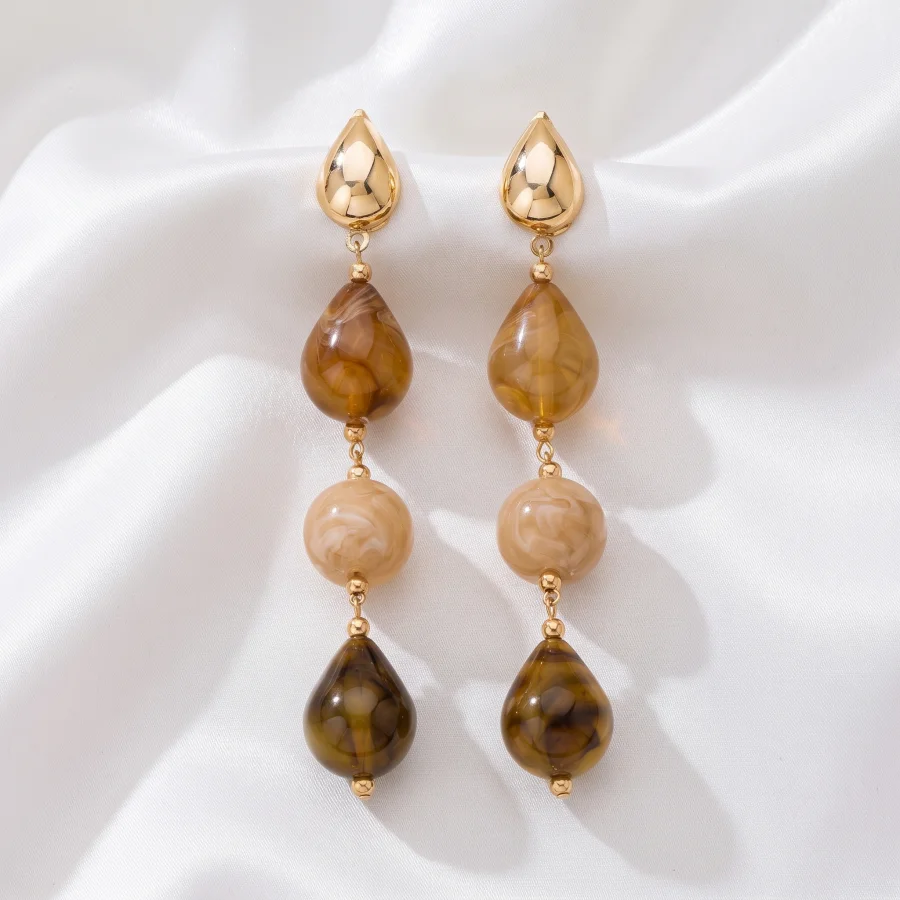 Chic Long Tassel Water Drop Earrings Multi-Tier Resin Bead Drop For Women Office & Date Wear All Season