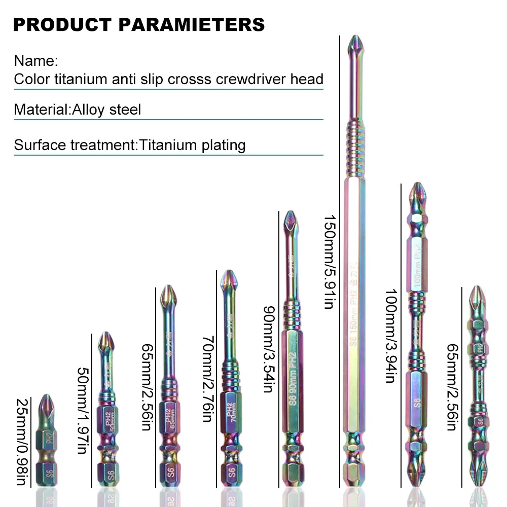 6/8PCS S6 컬러풀 티타늄 마그네틱 비트 헤드 논슬립 고경도 십자 드라이버 비트 육각 정밀