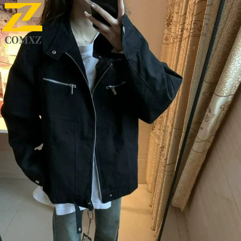 

COMXZ Men Cotton Biker Jacket Loose Retro Handsome Korean Windproof Outdoor Travel Walking Trench Coat Daily Stylish Jackets