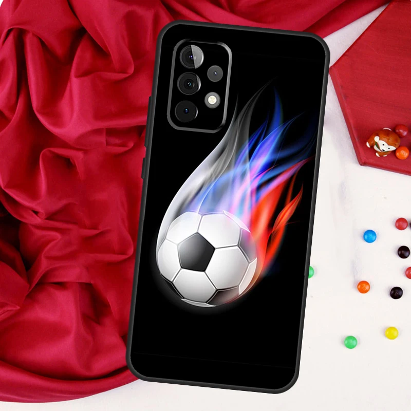 Fire Football Soccer Ball Case For Samsung Galaxy A54 A34 A14 A53 A52 A51 A71 A13 A23 A33 A73 A12 A22 A32 Cover Funda