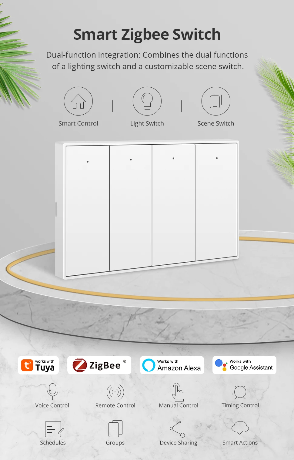Zemismart Zigbee Push-Wandlichtschalter, kompatibel mit Tuya, Alexa, Google Home und SmartThings über Hub, 1, 2, 3, 4-fach, Neutralleiter erforderlich – Detail 2