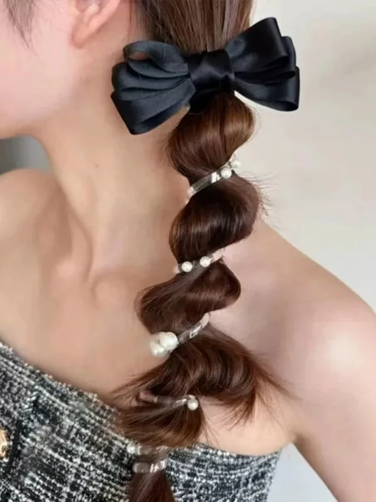 2025 novo bowknot grânulo linha de telefone laço de cabelo feminino bolha trança arma divina massa frita torções trança cabeça corda cavalinha