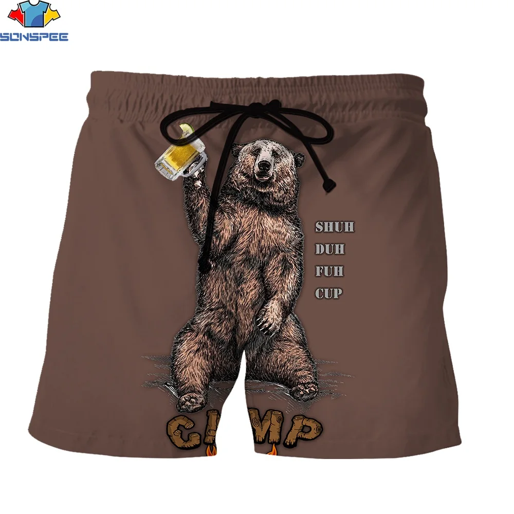 SONSPEE 3D Print Fun Men\'s Shorts Russian Siberian Brown Bear Beer Wine Glass Summer Camping Outdoor Beach Trend Hot Short Pants